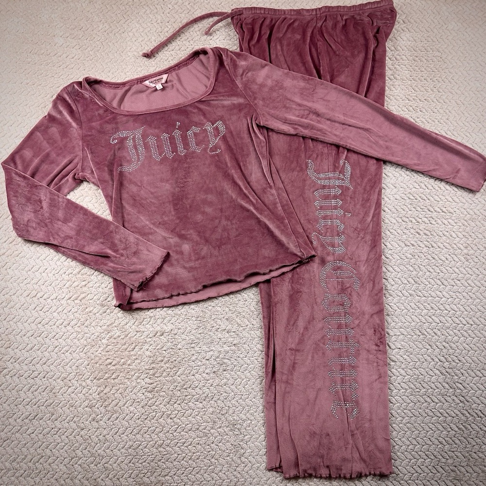 Juicy Couture Track suit Pajama Women's Large Rose Bling OG Comfy cute Pink